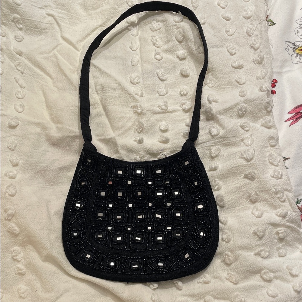 Vintage Black Beaded Shoulder Bag